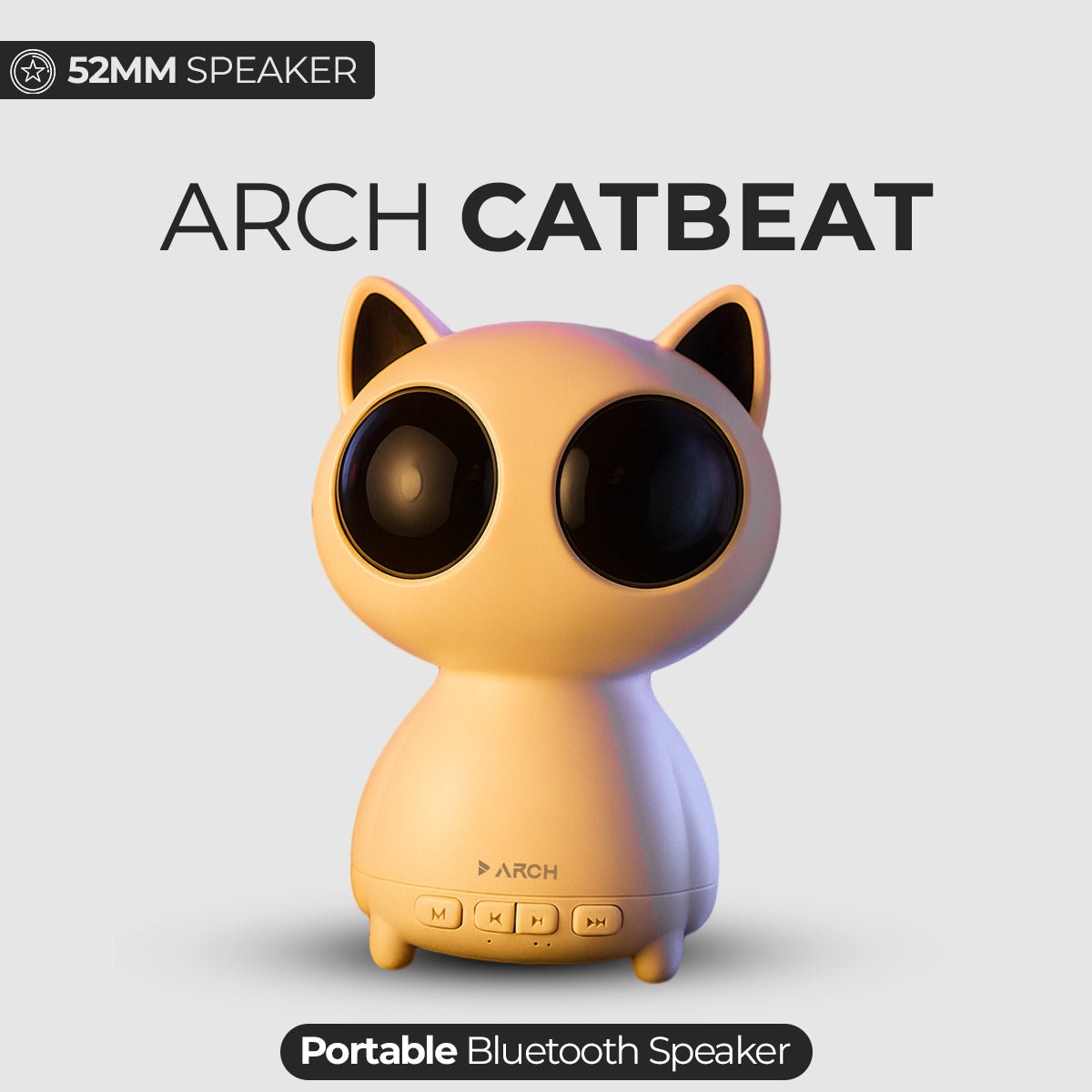 Arch CatBeat Bluetooth Speaker – 52mm Wireless Portable Speaker with 24Hr Battery, Smart Buttons & Deep Bass Sound