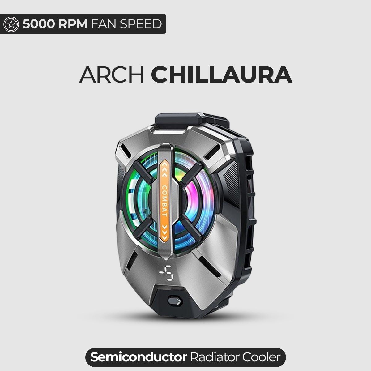 ARCH ICEDRIP X Gaming Phone Cooler – Dual-Stage Semiconductor Cooling with RGB Combat Mode, Real-Time Display & Triple Cooling Gears